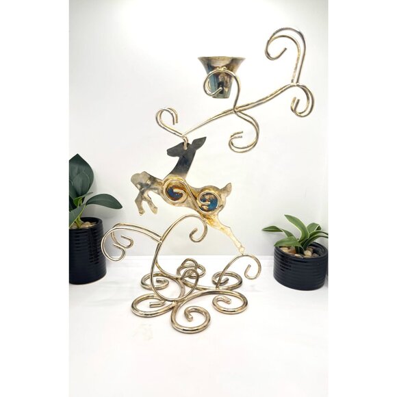 Vintage Metal Reindeer Candle Holder With Scroll Design - Picture 2 of 9
